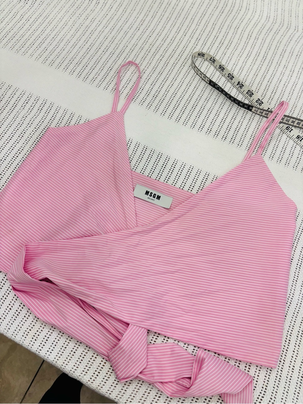 MSGM Pink Striped Tie-Front Crop Top